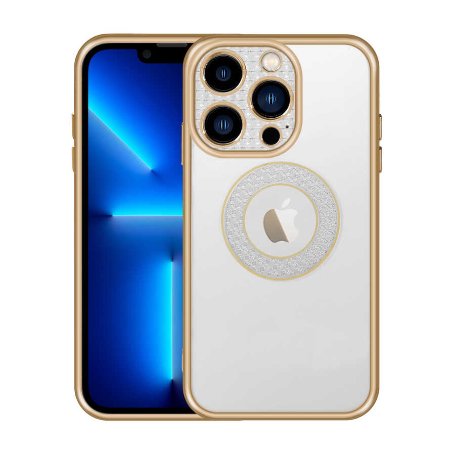 iPhone Uyumlu 12 Pro Kılıf Kamera Korumalı Logo Gösteren Tuhatu Esta Kapak-Gold