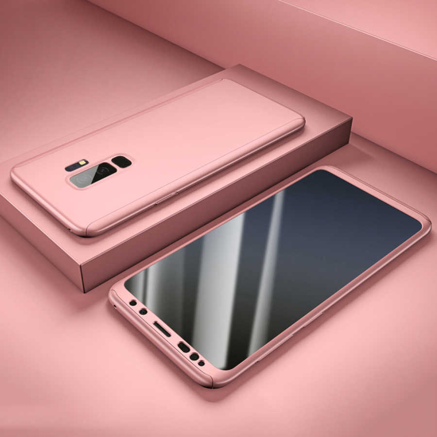 Galaxy Uyumlu S9 Kılıf Tuhatu 360 3 Parçalı Rubber Kapak-Rose gold