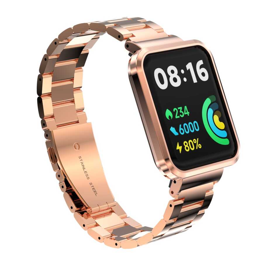 Xiaomi Uyumlu Redmi Watch 2 Lite Tuhatu KRD-60 Metal Kordon-Rose gold