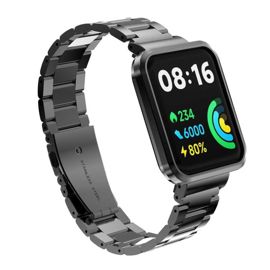 Xiaomi Uyumlu Redmi Watch 2 Lite Tuhatu KRD-60 Metal Kordon-Siyah