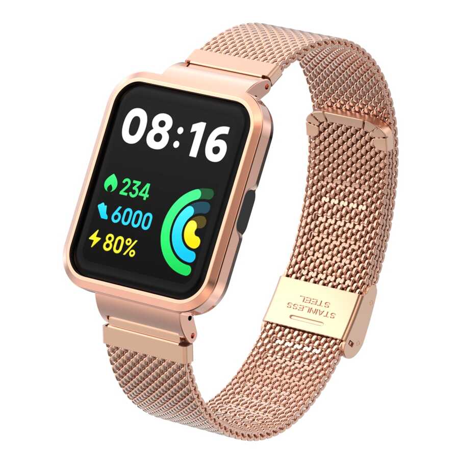 Xiaomi Uyumlu Redmi Watch 2 Lite Tuhatu KRD-66 Metal Kordon-Rose gold