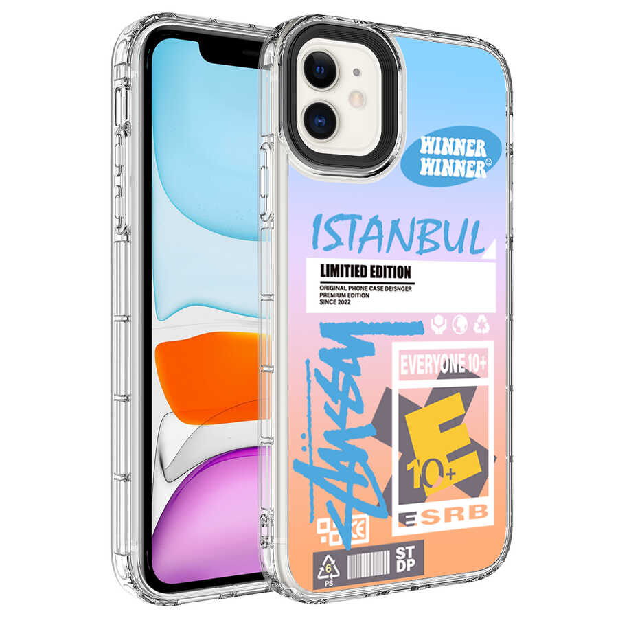 iPhone Uyumlu 11 Kılıf Kamera Korumalı Renkli Desenli Sert Silikon Tuhatu Korn Kapak-No1