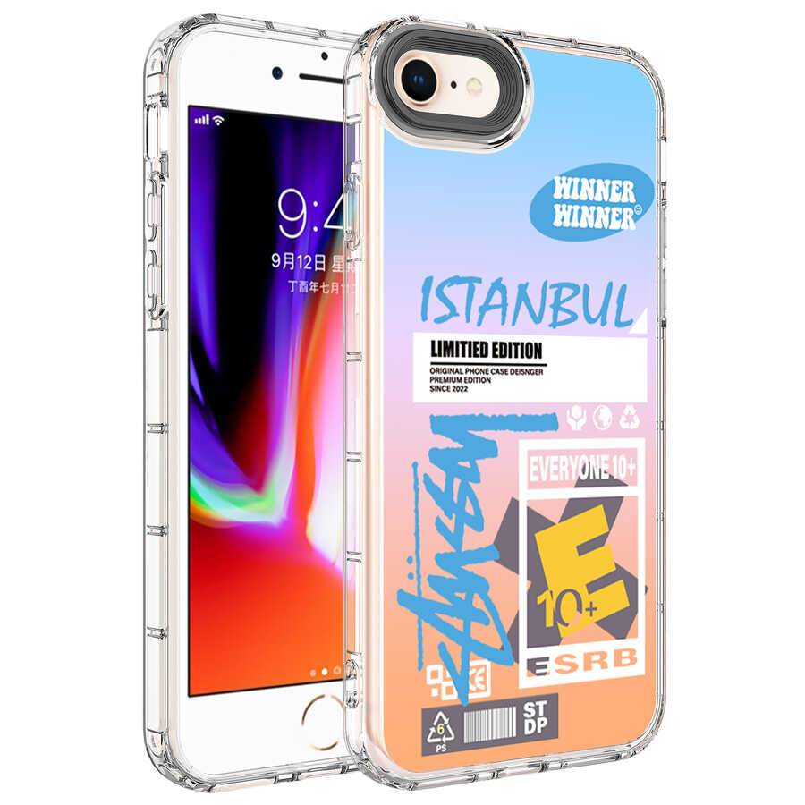 iPhone Uyumlu 7 Kılıf Kamera Korumalı Renkli Desenli Sert Silikon Tuhatu Korn Kapak-No1