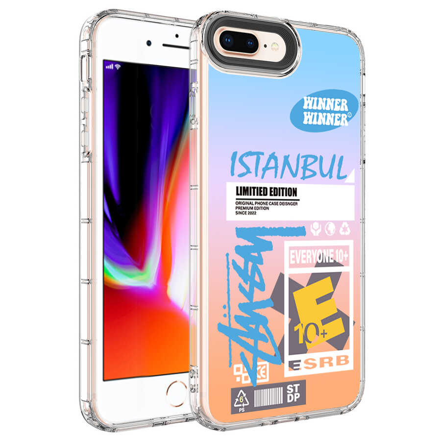 iPhone Uyumlu 8 Plus Kılıf Kamera Korumalı Renkli Desenli Sert Silikon Tuhatu Korn Kapak-No1