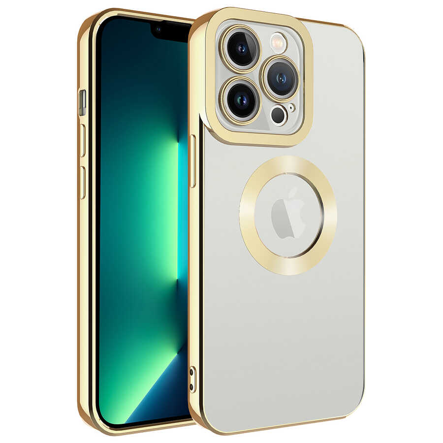 iPhone Uyumlu 12 Pro Kılıf Kamera Korumalı Logo Gösteren Tuhatu Omega Kapak-Gold