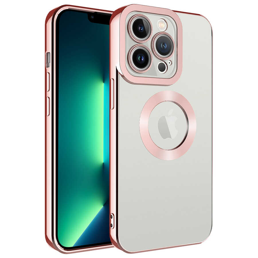 iPhone Uyumlu 12 Pro Kılıf Kamera Korumalı Logo Gösteren Tuhatu Omega Kapak-Rose gold