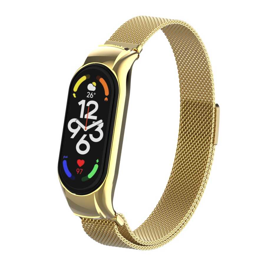 Xiaomi Uyumlu Mi Band 7 Tuhatu Fire Metal Kordon-Gold