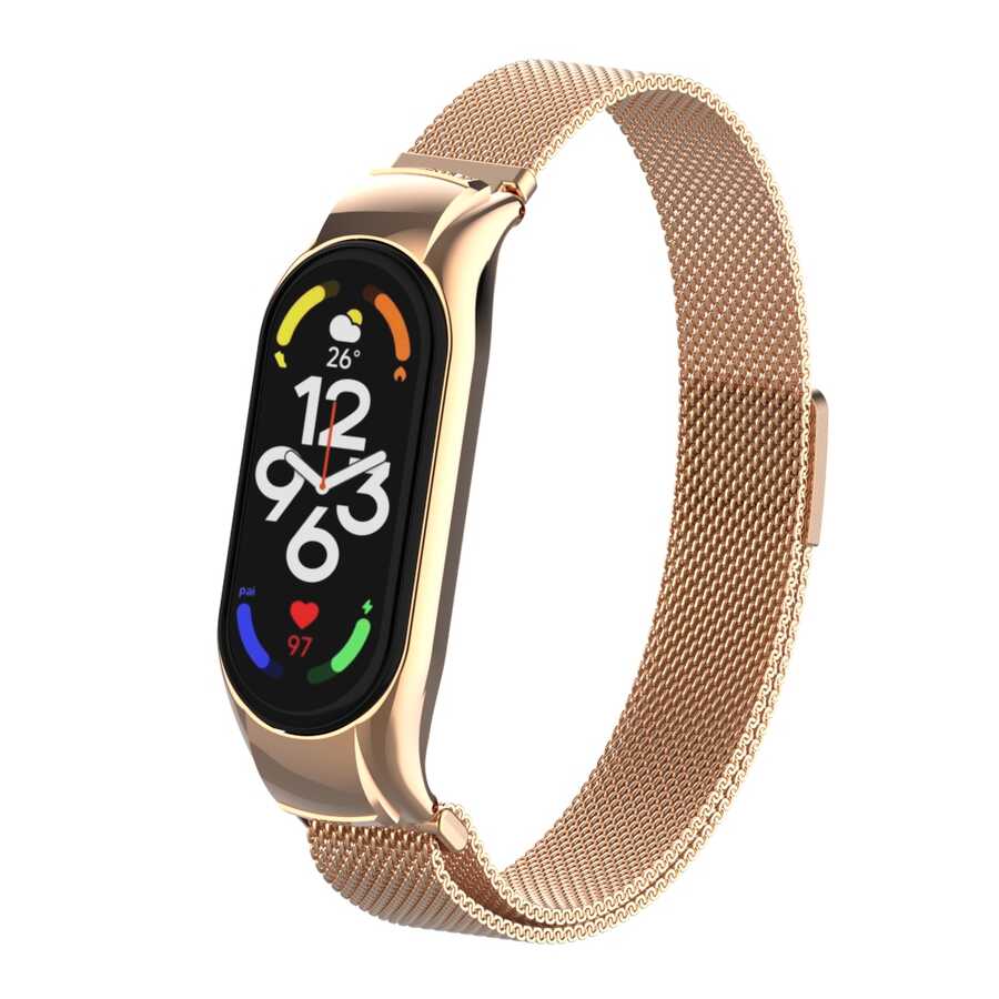 Xiaomi Uyumlu Mi Band 7 Tuhatu Fire Metal Kordon-Rose gold