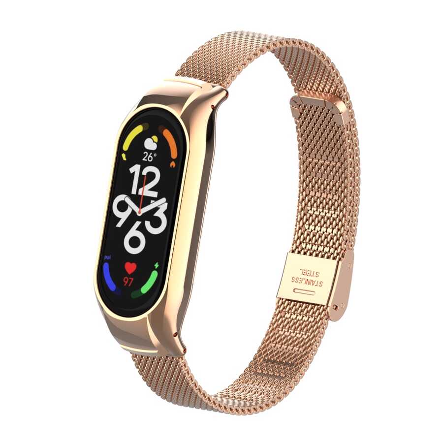 Xiaomi Uyumlu Mi Band 7 KRD-06 Metal Kordon-Rose gold