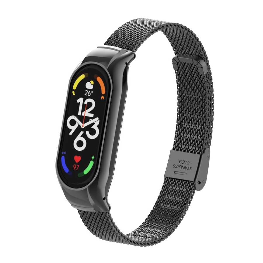 Xiaomi Uyumlu Mi Band 7 KRD-06 Metal Kordon-Siyah