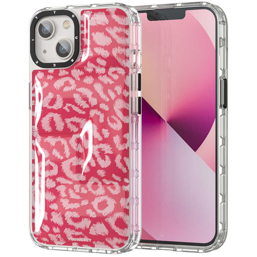 iPhone Uyumlu 13 Kılıf YoungKit Leopard Article Serisi Kapak-Pembe