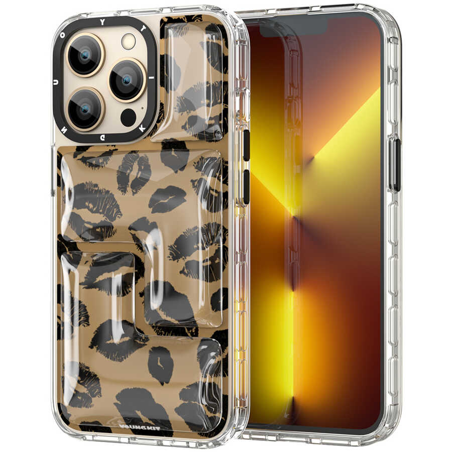 iPhone Uyumlu 13 Pro Kılıf YoungKit Leopard Article Serisi Kapak-Kahverengi