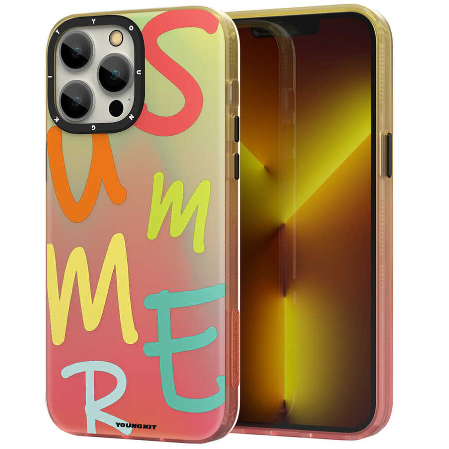 iPhone Uyumlu 13 Pro Kılıf YoungKit Summer Serisi Kapak-Turuncu