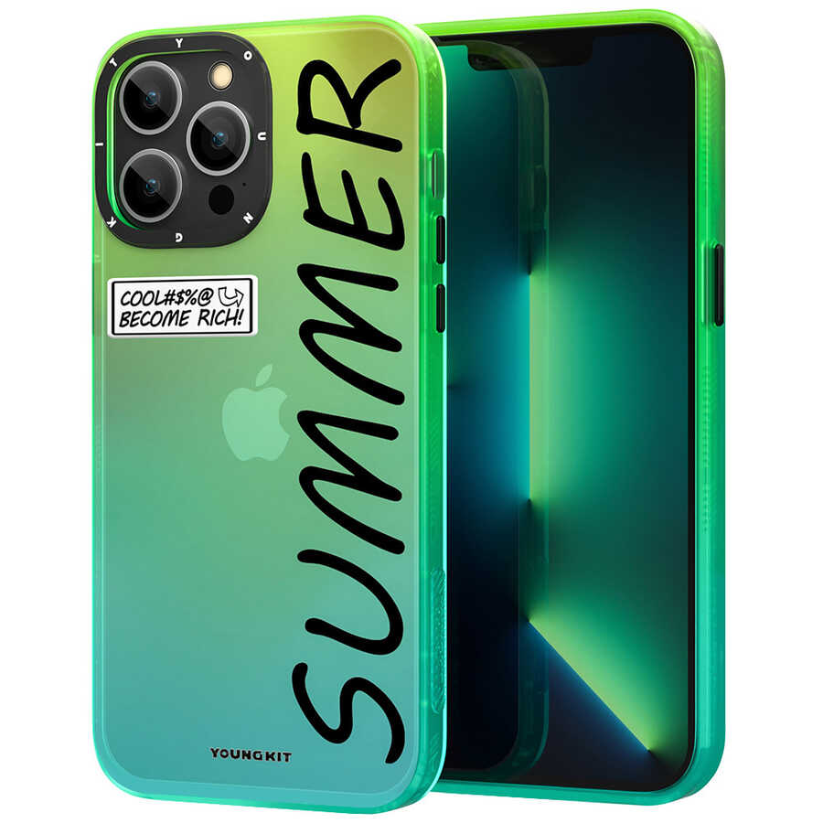 iPhone Uyumlu 13 Pro Kılıf YoungKit Summer Serisi Kapak-Yeşil