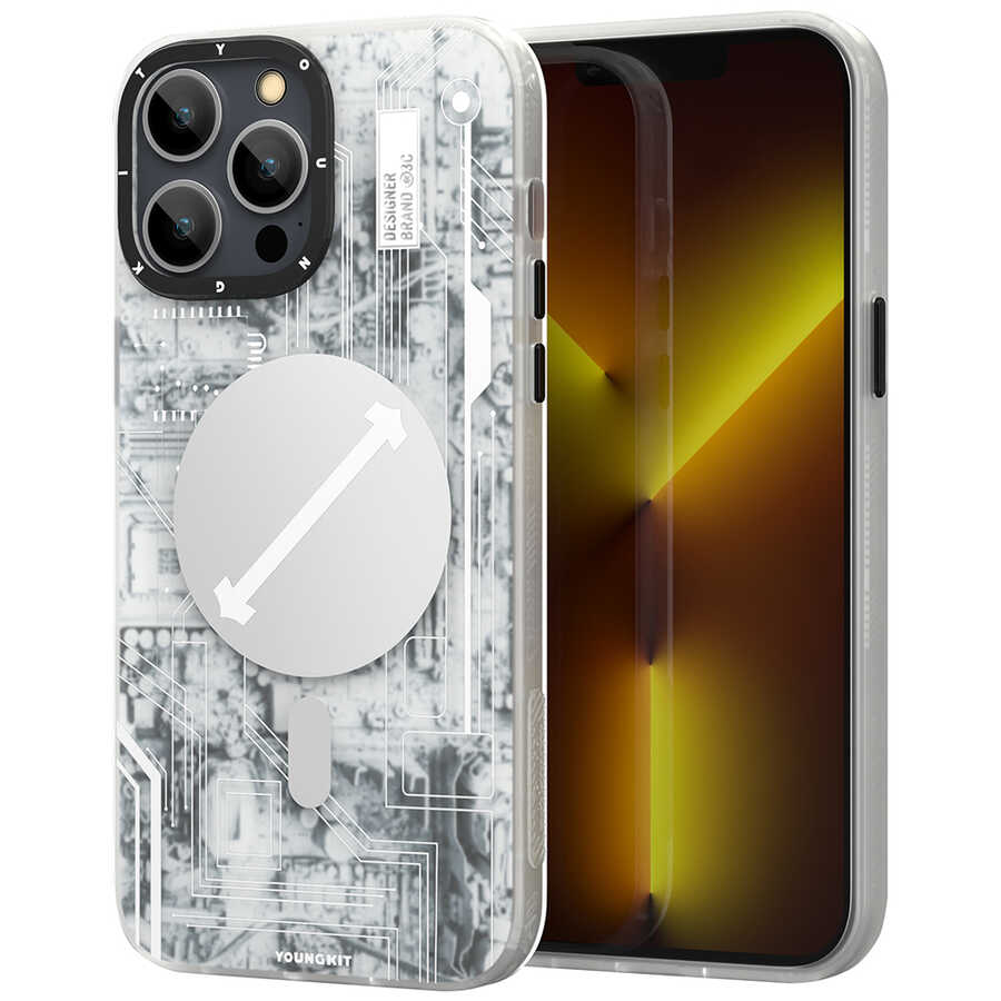 iPhone Uyumlu 13 Pro Kılıf YoungKit Technology Serisi Kapak-Beyaz