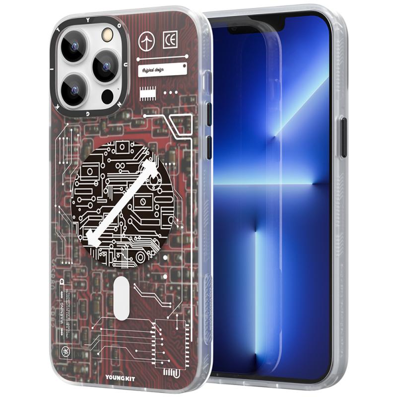 iPhone Uyumlu 13 Pro Kılıf YoungKit Technology Serisi Kapak-Kırmızı