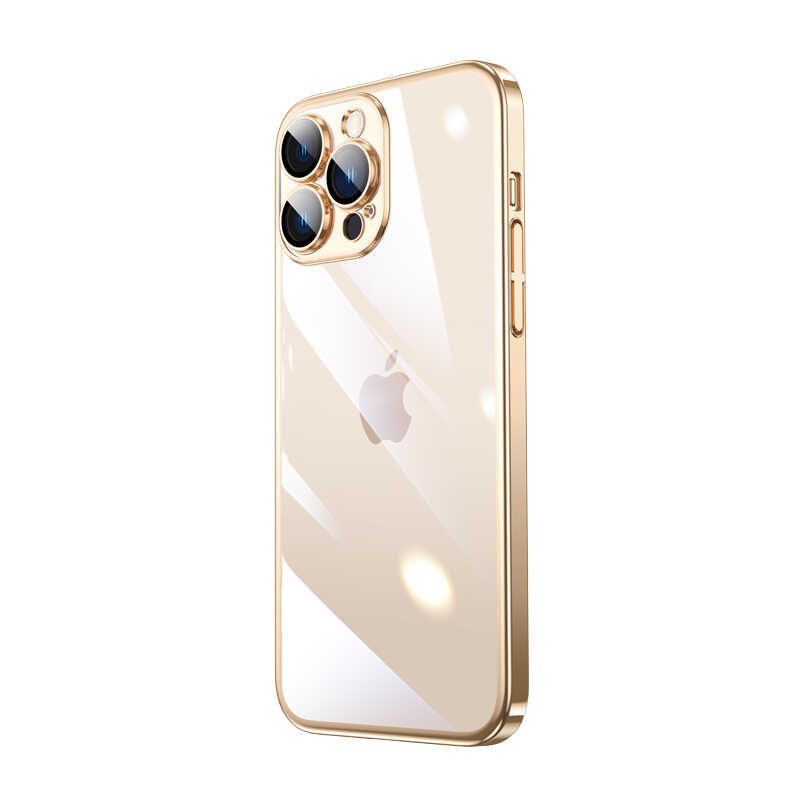 iPhone Uyumlu 14 Pro Kılıf Sert PC Renkli Çerçeveli Tuhatu Riksos Kapak-Gold