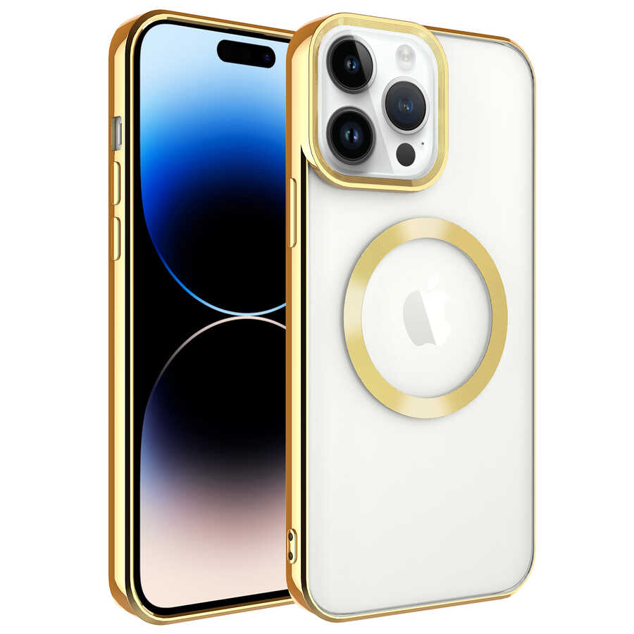 iPhone Uyumlu 14 Pro Kılıf Magsafe Wireless Şarj Özellikli Tuhatu Bodrum Silikon-Gold