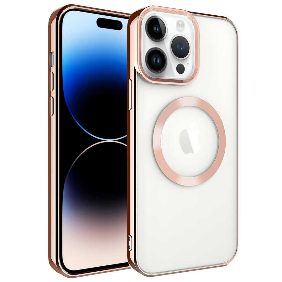 iPhone Uyumlu 14 Pro Kılıf Magsafe Wireless Şarj Özellikli Tuhatu Bodrum Silikon-Rose gold