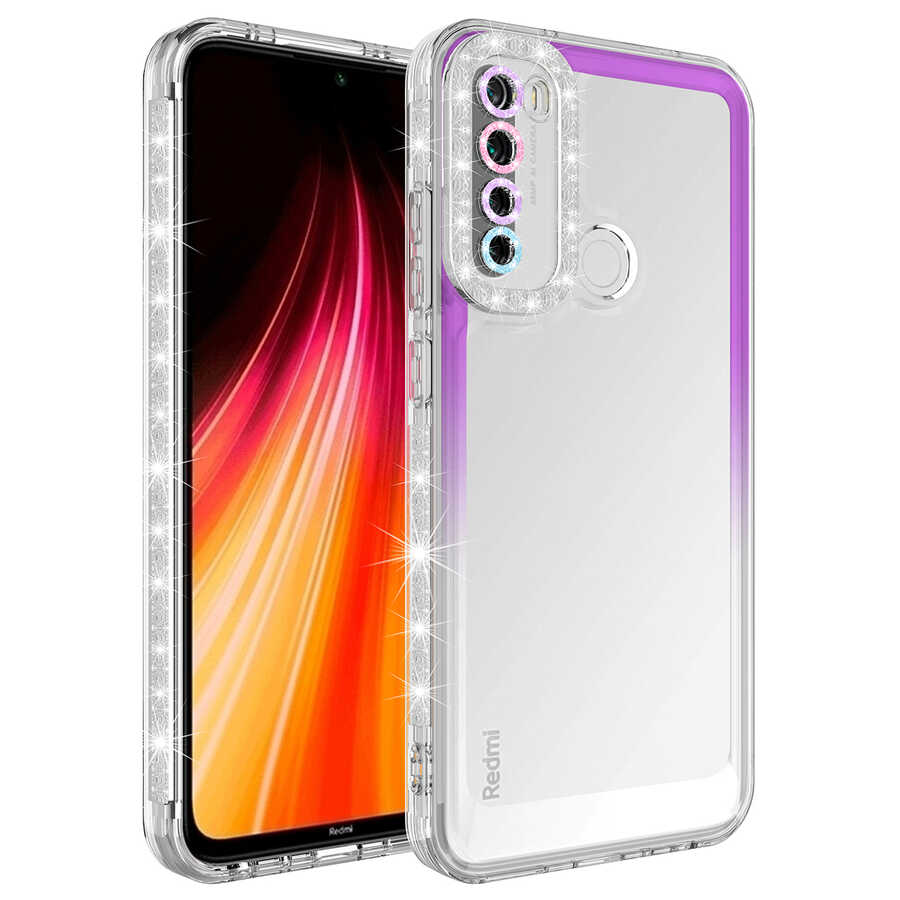 Xiaomi Uyumlu Redmi Note 8 Kılıf Simli ve Renk Geçiş Tasarımlı Lens Korumalı Tuhatu Park Kapak