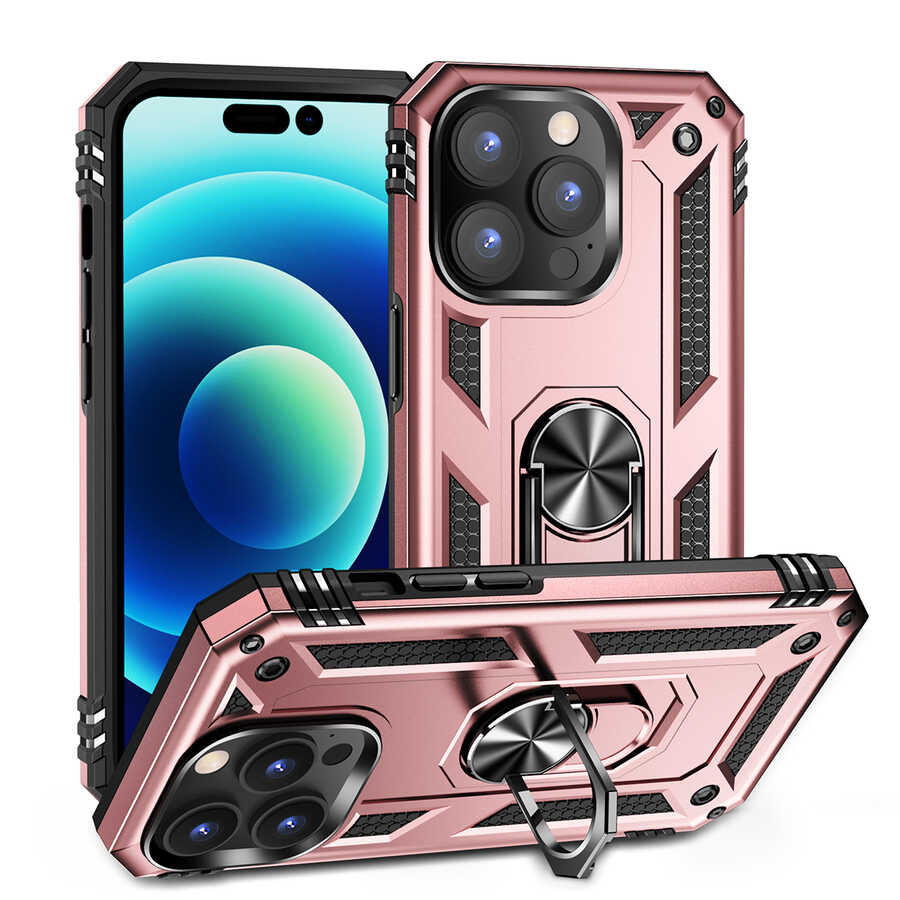 iPhone Uyumlu 14 Pro Kılıf Tuhatu Tank Kapak-Rose gold