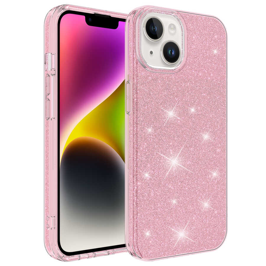 iPhone Uyumlu 14 Kılıf Tuhatu Shining Silikon-Pembe