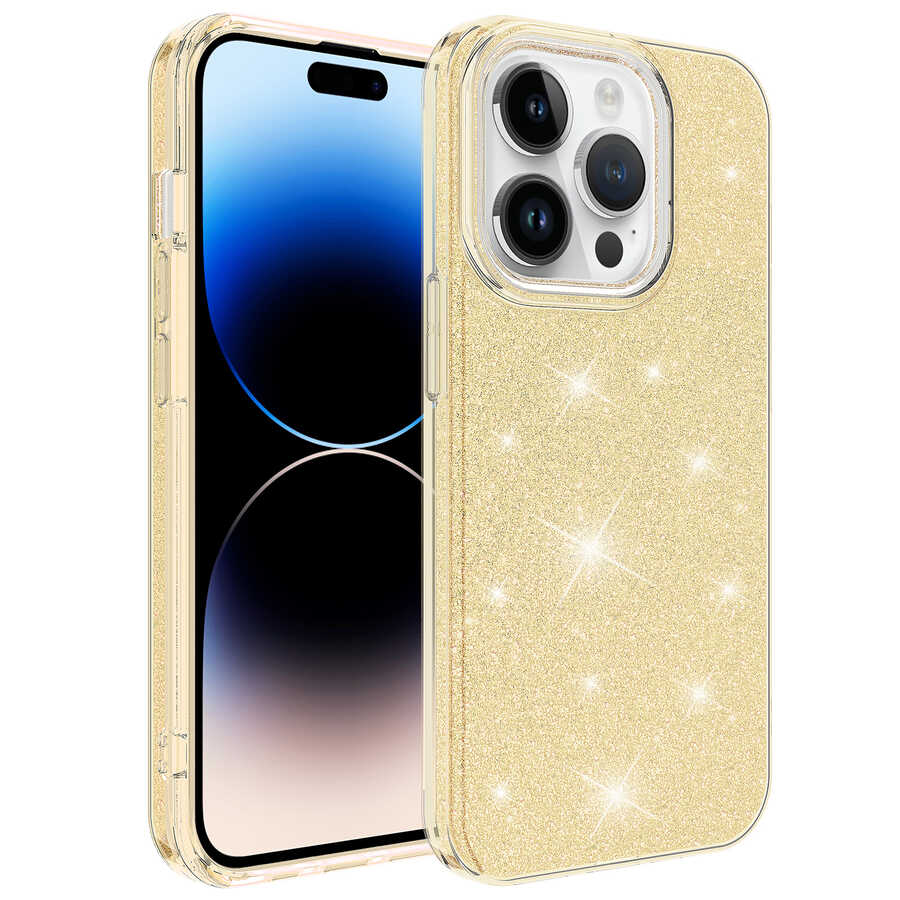 iPhone Uyumlu 14 Pro Kılıf Tuhatu Shining Silikon-Gold