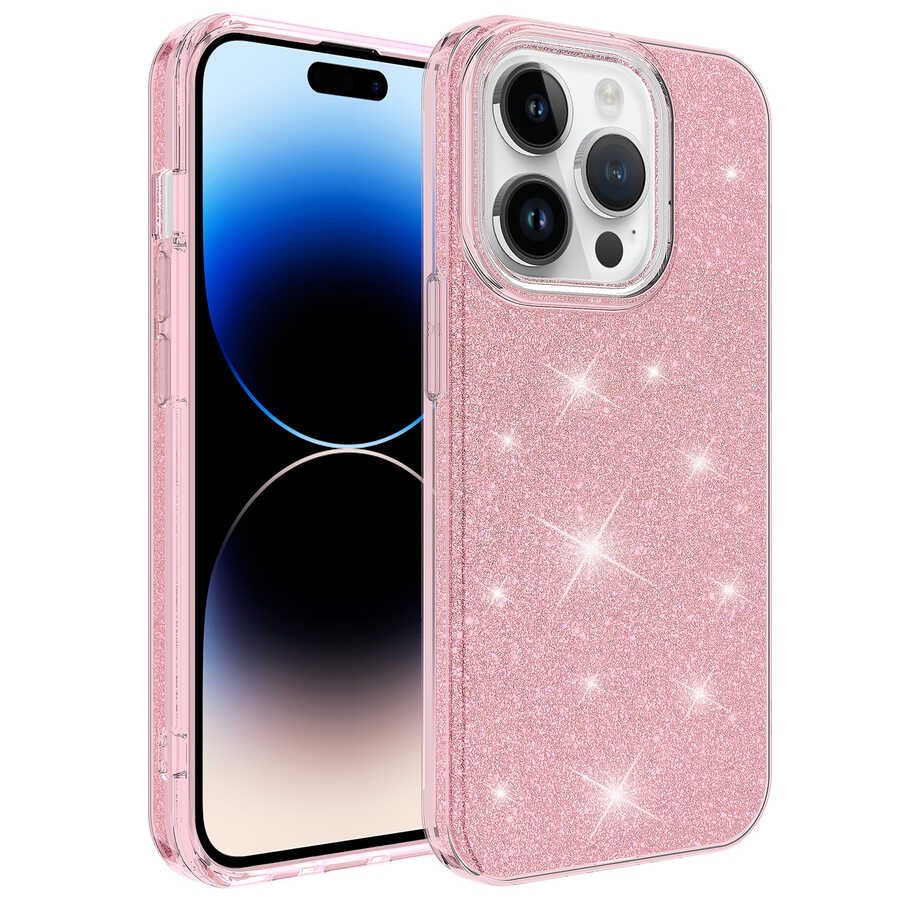 iPhone Uyumlu 14 Pro Max Kılıf Tuhatu Shining Silikon-Pembe