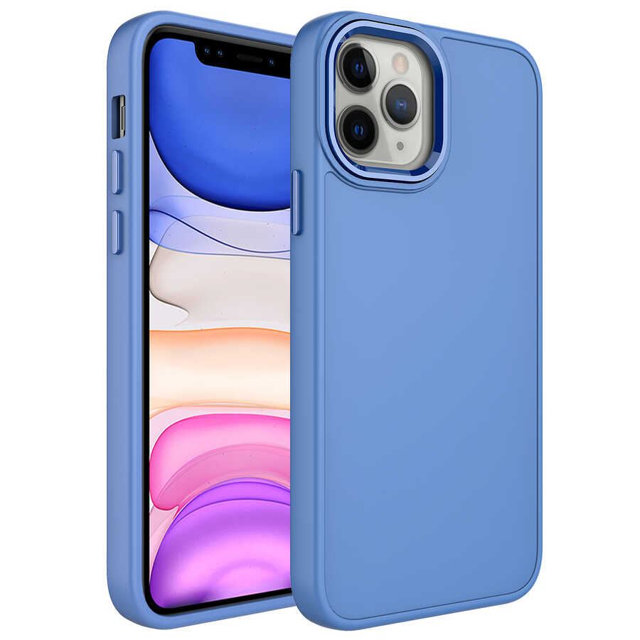 iPhone Uyumlu 12 Pro Kılıf Metal Çerçeve ve Buton Tasarımlı Silikon Tuhatu Luna Kapak-Lavendery gray