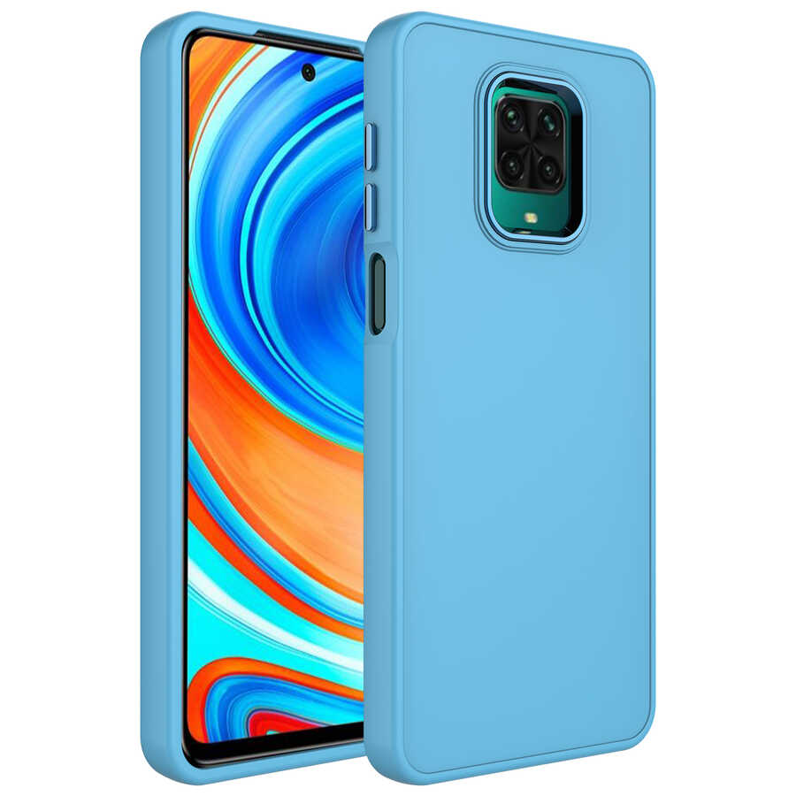 Xiaomi Uyumlu Redmi Note 9S Kılıf Metal Çerçeve ve Buton Tasarımlı Silikon Tuhatu Luna Kapak-Sierra mavi