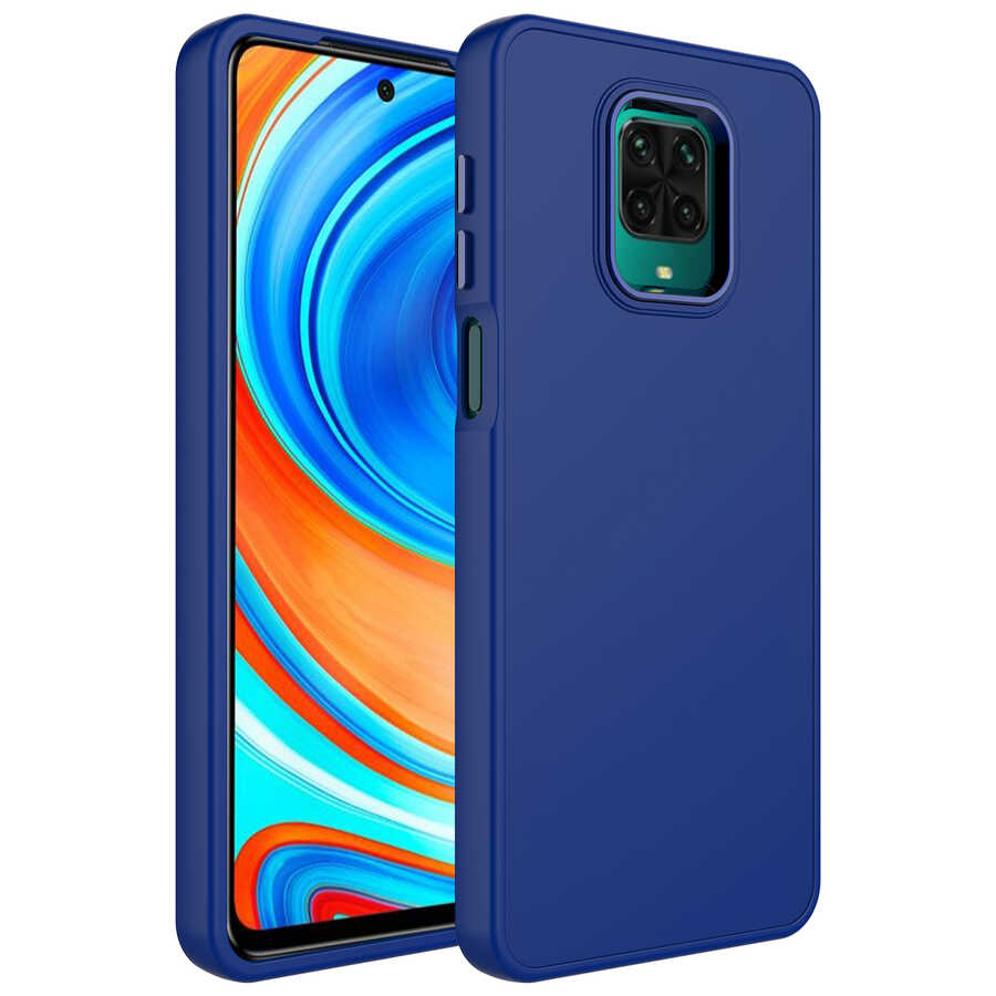 Xiaomi Uyumlu Redmi Note 9 Pro Kılıf Metal Çerçeve ve Buton Tasarımlı Silikon Tuhatu Luna Kapak-Lacivert