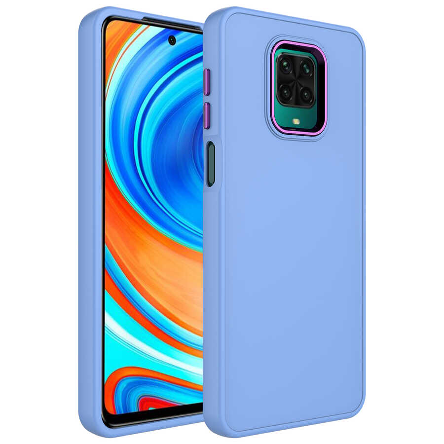 Xiaomi Uyumlu Redmi Note 9 Pro Kılıf Metal Çerçeve ve Buton Tasarımlı Silikon Tuhatu Luna Kapak-Lila