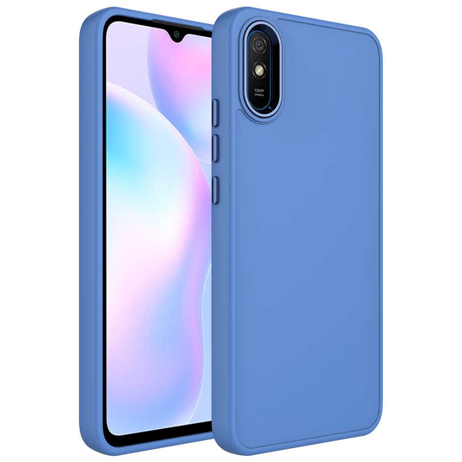 Xiaomi Uyumlu Redmi 9A Kılıf Metal Çerçeve ve Buton Tasarımlı Silikon Tuhatu Luna Kapak-Lavendery gray