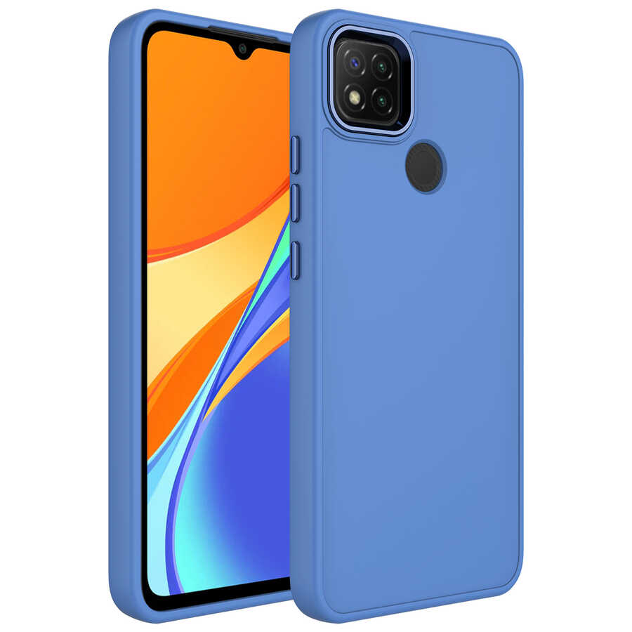 Xiaomi Uyumlu Redmi 9C Kılıf Metal Çerçeve ve Buton Tasarımlı Silikon Tuhatu Luna Kapak-Lavendery gray