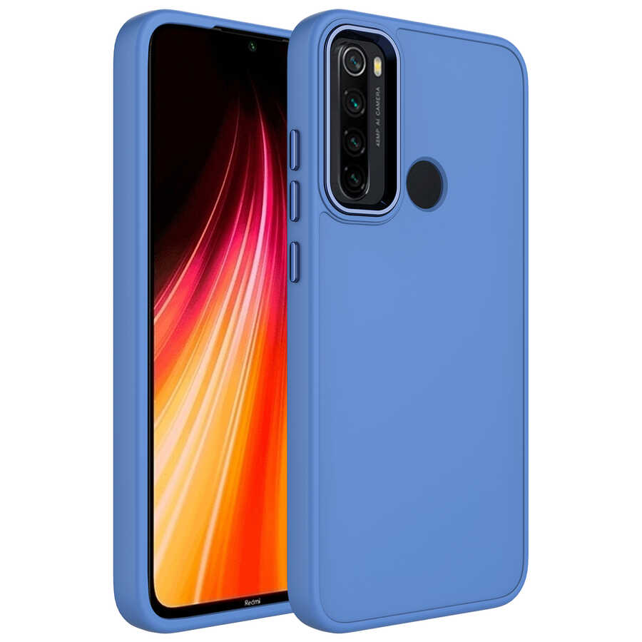 Xiaomi Uyumlu Redmi Note 8 Kılıf Metal Çerçeve ve Buton Tasarımlı Silikon Tuhatu Luna Kapak-Lavendery gray