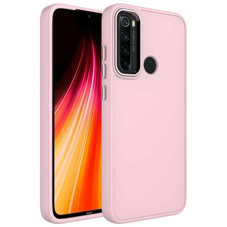 Xiaomi Uyumlu Redmi Note 8 Kılıf Metal Çerçeve ve Buton Tasarımlı Silikon Tuhatu Luna Kapak-Pembe