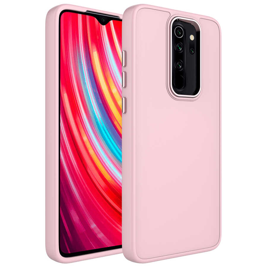 Xiaomi Uyumlu Redmi Note 8 Pro Kılıf Metal Çerçeve ve Buton Tasarımlı Silikon Tuhatu Luna Kapak-Pembe