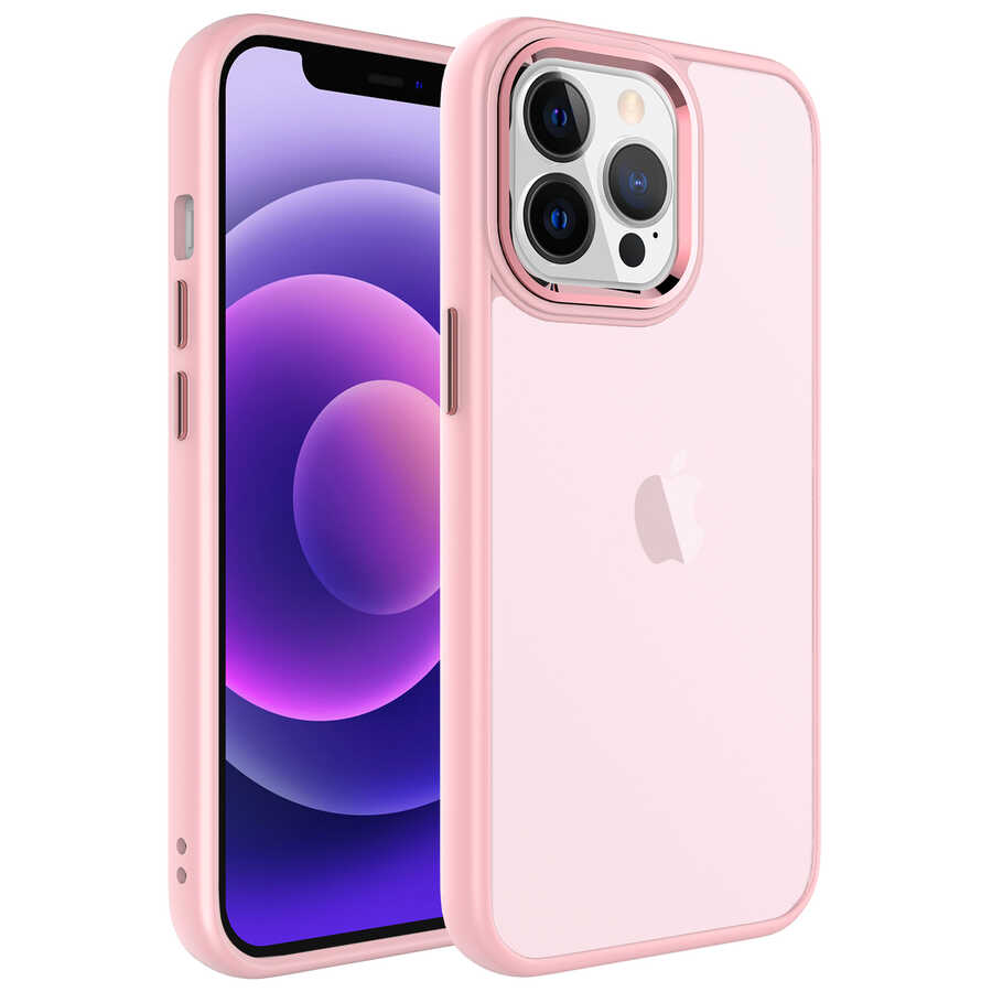 iPhone Uyumlu 13 Pro Max Kılıf Buzlu Sert PC Tuhatu May Kapak-Pembe açık