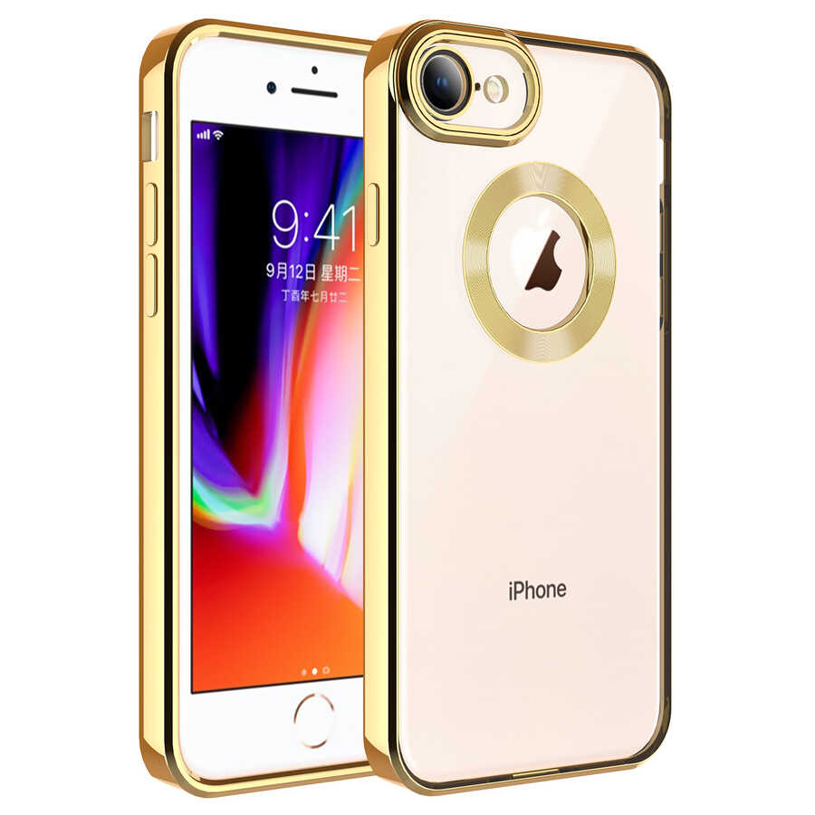 iPhone Uyumlu 7 Kılıf Kamera Korumalı Logo Gösteren Tuhatu Omega Kapak-Gold