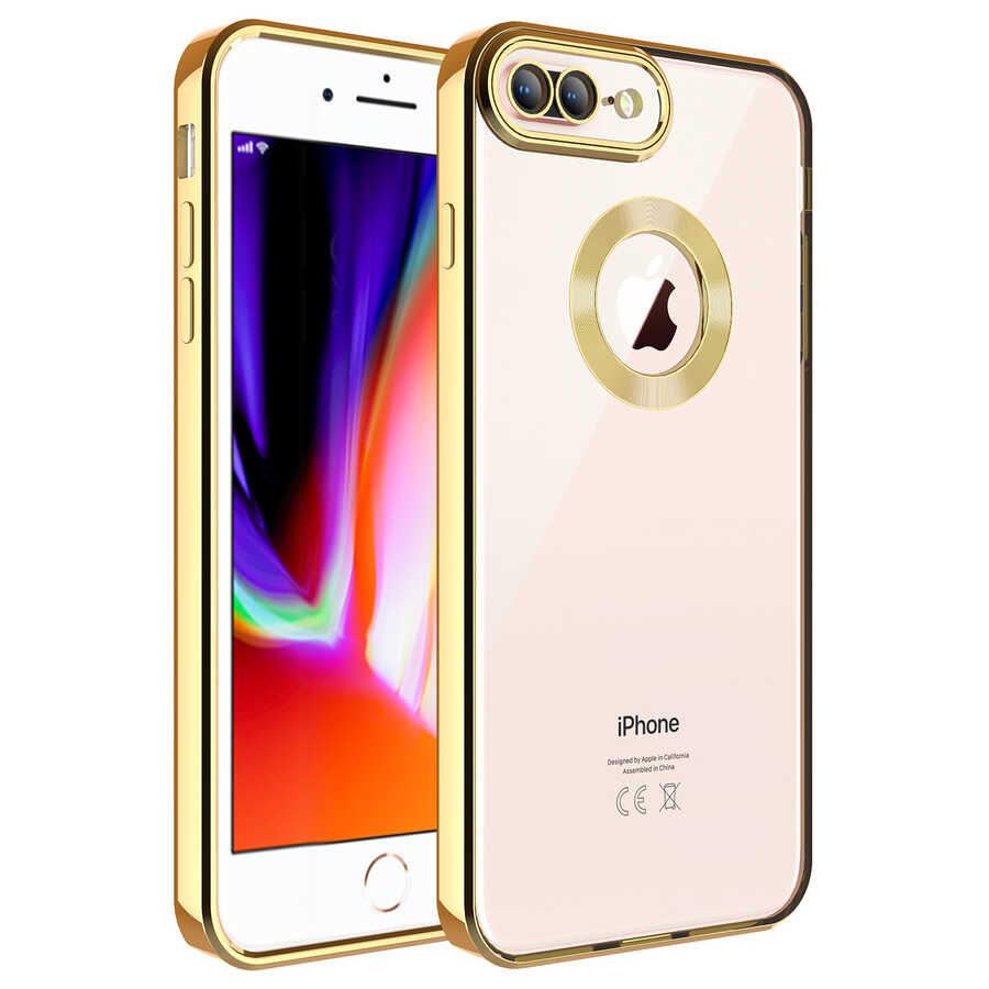 iPhone Uyumlu 7 Plus Kılıf Kamera Korumalı Logo Gösteren Tuhatu Omega Kapak-Gold