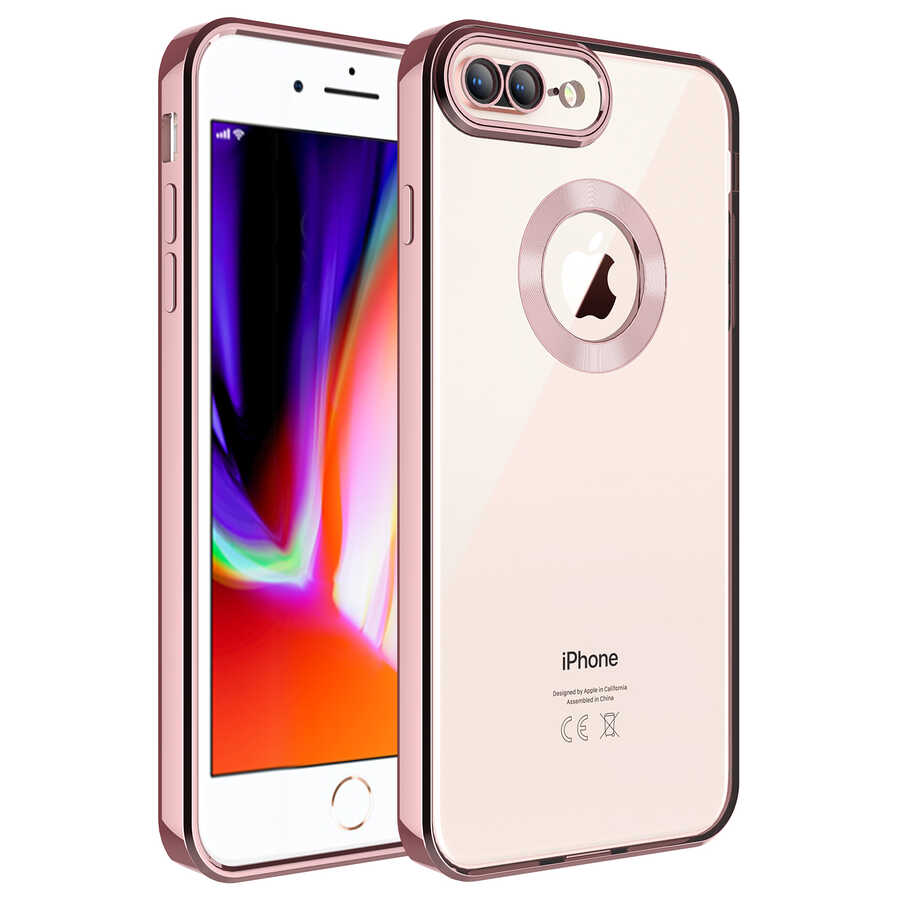 iPhone Uyumlu 7 Plus Kılıf Kamera Korumalı Logo Gösteren Tuhatu Omega Kapak-Rose gold