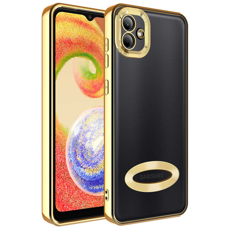 Galaxy Uyumlu A03 Kılıf Kamera Korumalı Logo Gösteren Tuhatu Omega Kapak-Gold