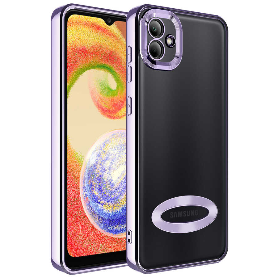 Galaxy Uyumlu A03 Kılıf Kamera Korumalı Logo Gösteren Tuhatu Omega Kapak-Lila