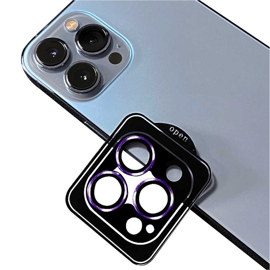 iPhone Uyumlu 14 Pro Tuhatu Lenscam Kamera Lens Koruyucu-Koyu mor