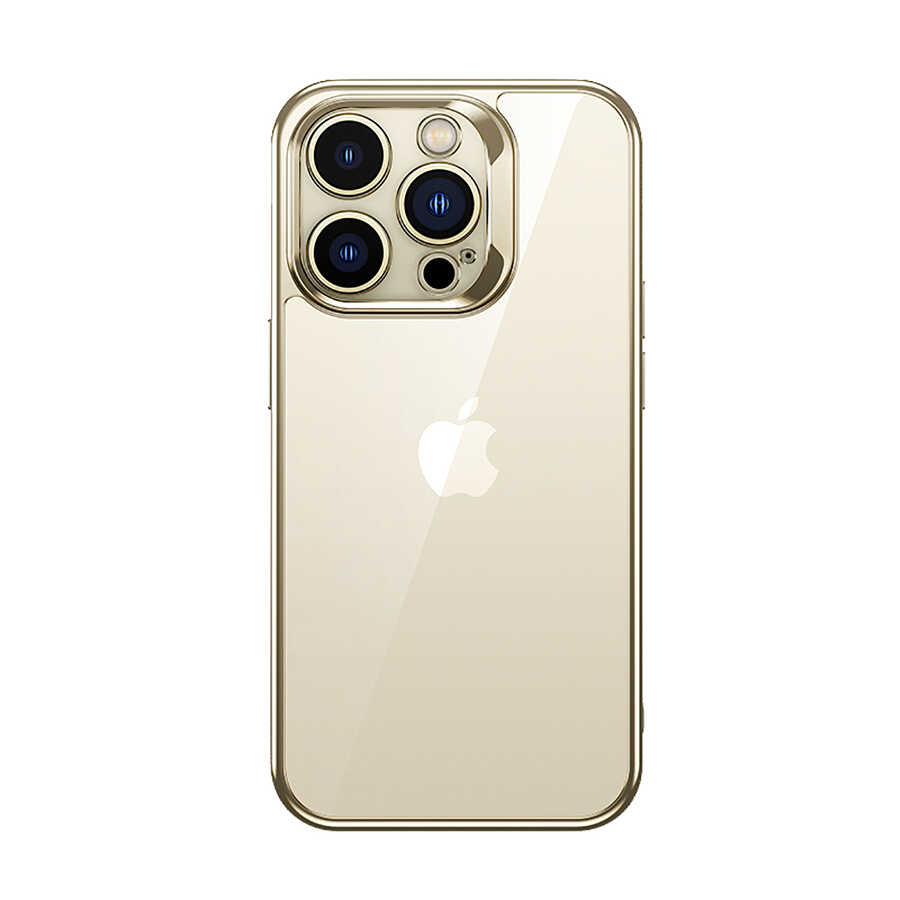 iPhone Uyumlu 14 Pro Max Kılıf Benks Electroplating TPU Kapak Ekran Koruyucu Hediyeli-Gold