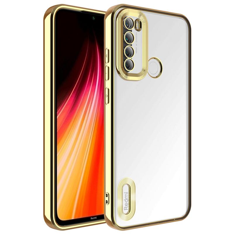 Xiaomi Uyumlu Redmi Note 8 Kılıf Kamera Korumalı Logo Gösteren Tuhatu Omega Kapak-Gold