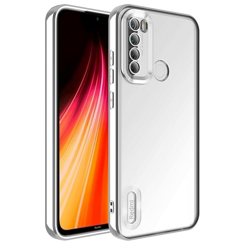 Xiaomi Uyumlu Redmi Note 8 Kılıf Kamera Korumalı Logo Gösteren Tuhatu Omega Kapak-Gümüş