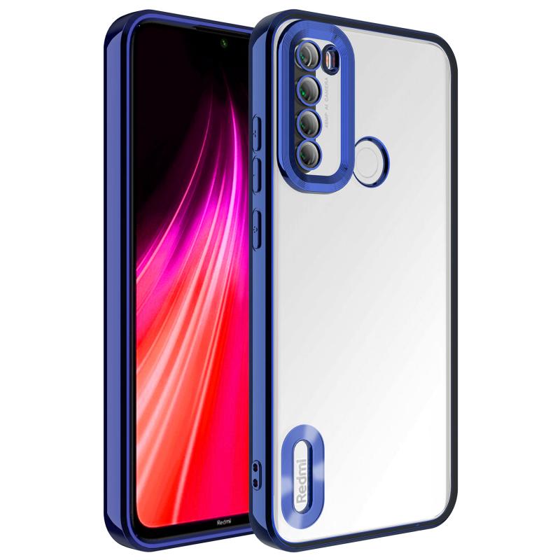 Xiaomi Uyumlu Redmi Note 8 Kılıf Kamera Korumalı Logo Gösteren Tuhatu Omega Kapak-Lacivert