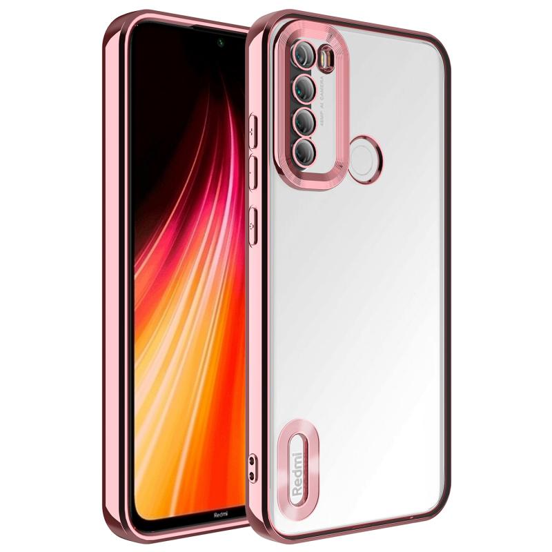 Xiaomi Uyumlu Redmi Note 8 Kılıf Kamera Korumalı Logo Gösteren Tuhatu Omega Kapak-Rose gold