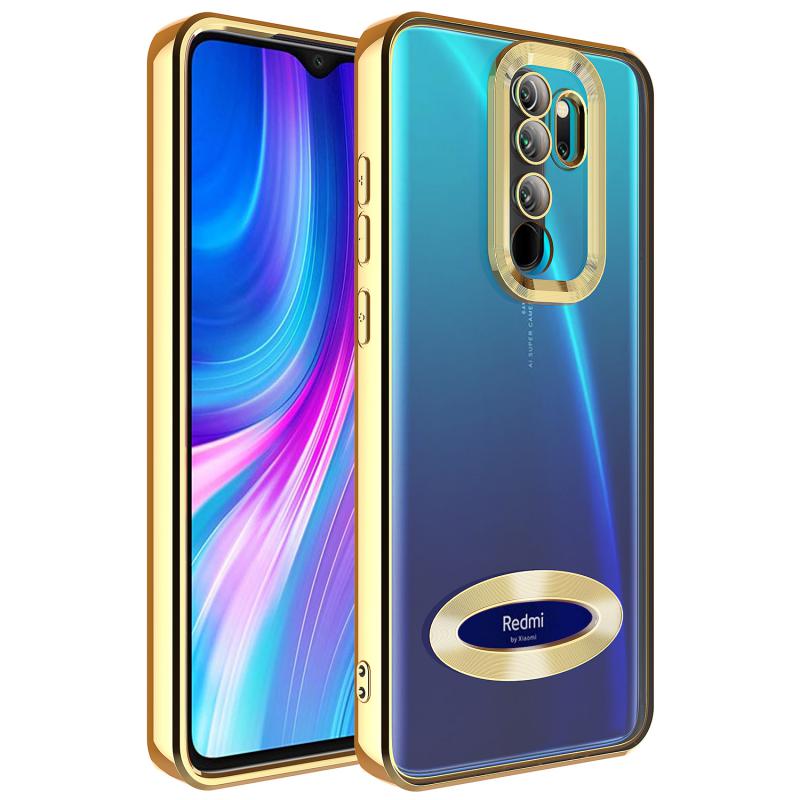 Xiaomi Uyumlu Redmi Note 8 Pro Kılıf Kamera Korumalı Logo Gösteren Tuhatu Omega Kapak-Gold